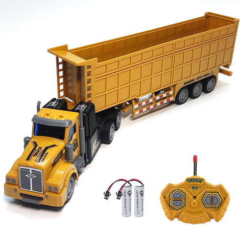 RC Dump Truck with Trailer - 14" 1:48 Mini Semi Truck Toy
