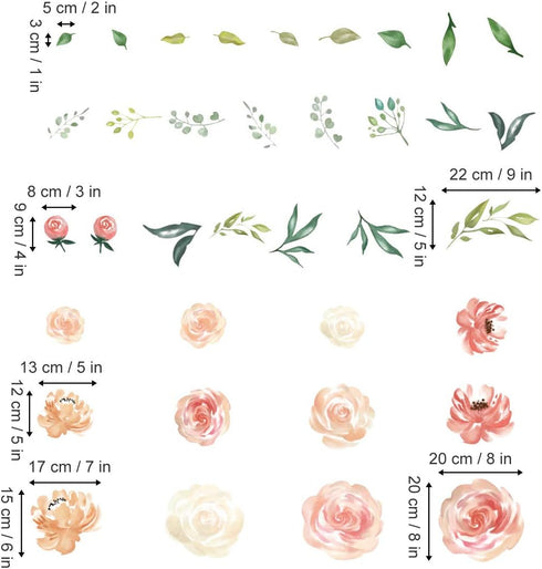 Peony Flowers Wall Stickers DIY Leaves Wall Decals Art Decor for Living Room, Girls Bedrooms