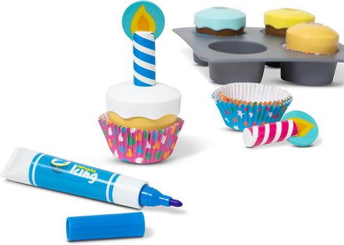 Melissa & Doug Bake and Decorate Wooden Cupcake Play Food Set - FSC Certified