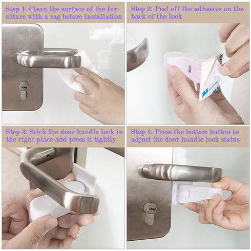 Child Proof Door Lever Locks (6 Pack) - Baby Proofing Door Handle Locks with Adhesives for Toddler Safety