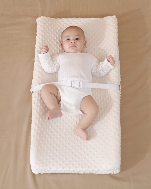 Solid Changing Table Pad Cover, Fits 32"/34''x16" Contoured Diaper Pad, Ultra Soft Cozy Minky Dots (Beige)