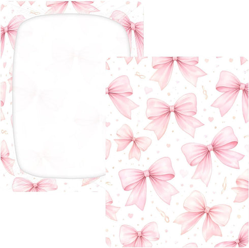 CZXW 52" 28" Watercolor Bows Pink Crib Sheets Fitted x Natural Cotton Soft & Breathable for Baby Crib Mattress