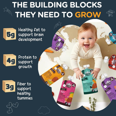6 Pack) Li'l Hala Foods - Baby Meat Pouches - (Variety | Baby Food Purees with Protein, Healthy Fats & Fiber from Real