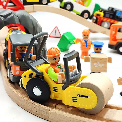 DSHMIXIA Set Set) Wooden Train Cars Track Accessories Rescue Roller Truck and Mix Truck Toys Small Vehicles Magnetic