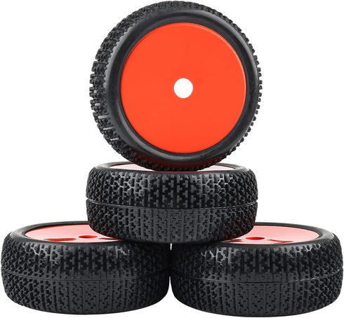 4pcs RC 1/8 Scale Off Road Car Buggy Tires and Wheels, 17mm Hex Tyre for Typhon, Red