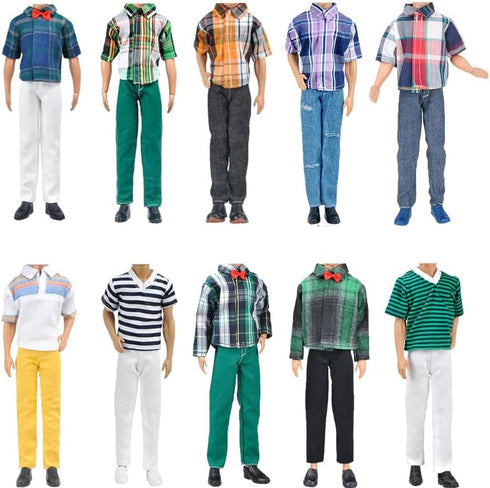 E-TING 6-Item Fantastic Pack, 3 Sets Fashion Casual Wear Clothes & 3 Pairs Shoes for 12 Inch Boy Doll