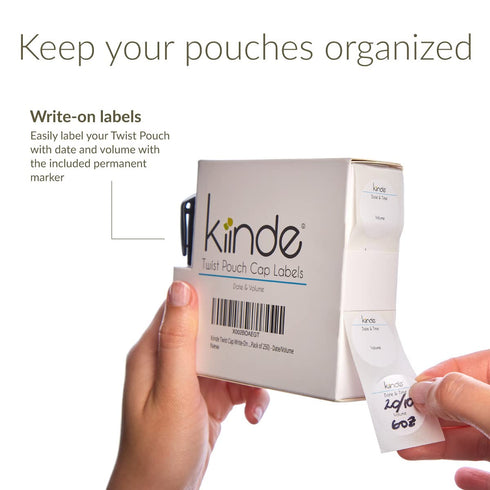 (Pack 250) Kiinde Twist Cap Single-Use Write-On Labels for Breast Milk and Baby Food Storage Pouches of - Includes