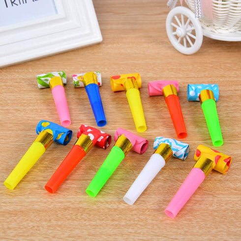 24 Pieces Party Blower Noisemakers - Funny Blowouts, Whistles, Fringed Noise Makers, Random Color Party Horns