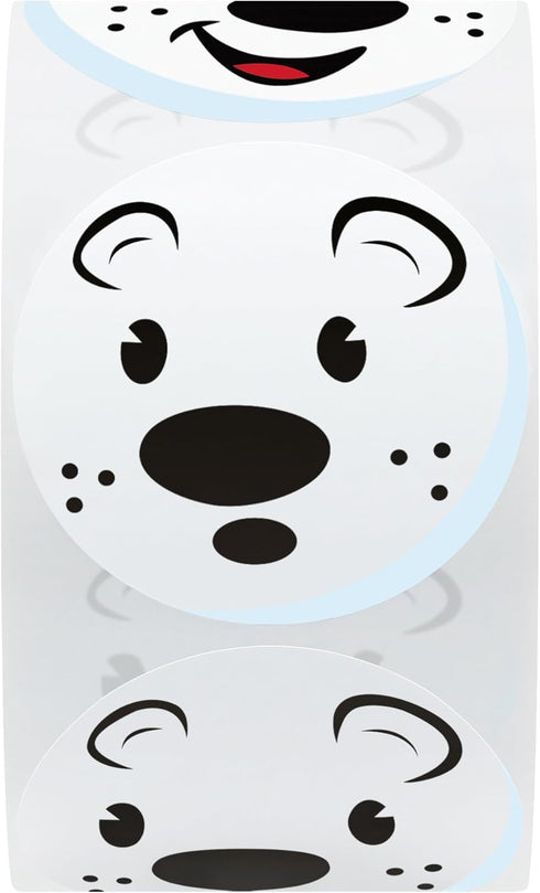 Hybsk Cute Polar Bear Face Stickers, 1.5" Round Cartoon White Bear Labels, 500pcs per Roll, Animal Stickers