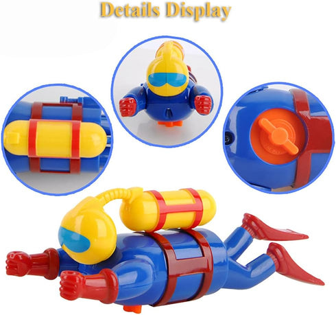 Swimming Wind-Up Diver Bath Toy for Toddlers Clockwork Powered & Diving Frogman, Battery-Free Bathtub/ Pool Water Toy