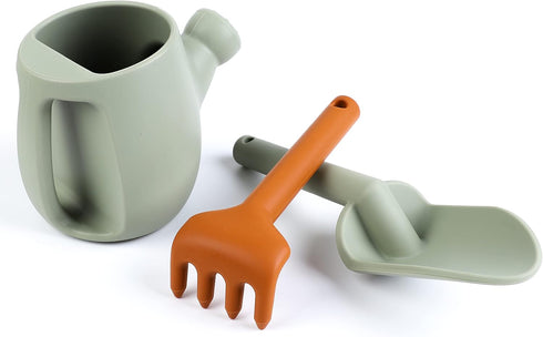BLUE GINKGO Toddler Gardening Tools Set, Silicone Beach Toys, Outdoor Baby Gardening Set (Green)