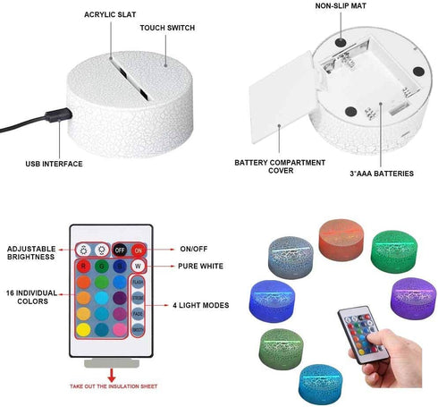 HPBN8 Ltd 3D 7/16 Creative Gymnastics Night Light USB Power Remote Control LED Decor Table Desk Optical Illusion Lamps