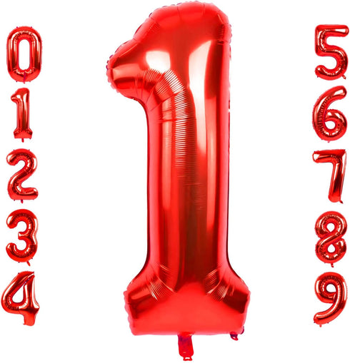 40 Inch Large Red Number 1 Balloon, Jumbo Digit Mylar Foil Helium Balloons for Birthday Party Celebration Decorations