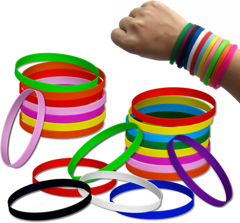 M.best 120 Pcs Silicone Wristbands, Blank Elastic Stretch Rubber Bracelets for Sports Teams, Kids Party Games,