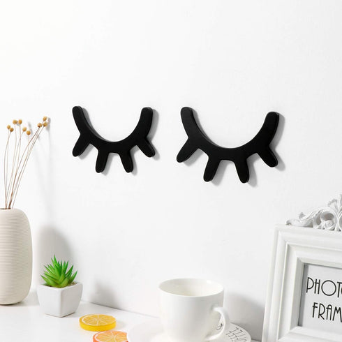 VOSAREA Sleepy Eyes Wall Decor, Eyelash Wall Decoration Wooden Eyelash Stickers Wooden Decal Props for Christmas Decor