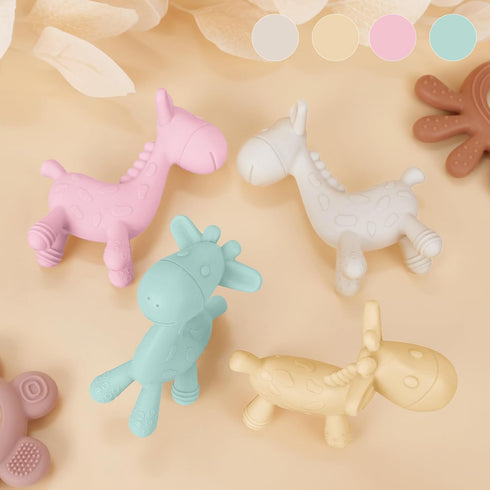 0-6 6-12 4 Pack TYRY.HU Baby Teething Toys for Babies Months,BPA Free Silicone Giraffe Teethers Toys, Soft-Textured