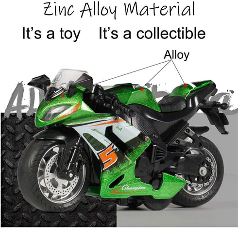 Pull Back Motorcycle Toys, Tiny Gift with Music Lighting, Race Motorcycles for Boys Age 3-8 (Green)