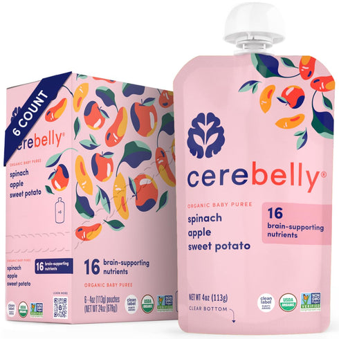Cerebelly Baby Food Pouches – Organic Spinach Apple Sweet Potato (4 oz, Pack of 6) - Healthy Toddler Snacks