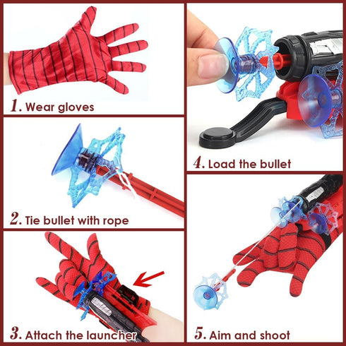 Spider Web Shooters with Gloves, Superheroes Wrist Launcher Toy for Kids Educational Party Gift