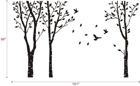 MairGwall Set 3 of Birch Trees with Flying Birds Wall Stickers - Beautiful Tree Wall Decal Vinyl Wall Art Decor