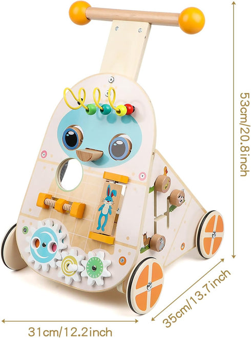 Wooden Baby Walker, Adjustable Speed Push and Pull Learning Activity Walker, Toddler Activity Center Toys