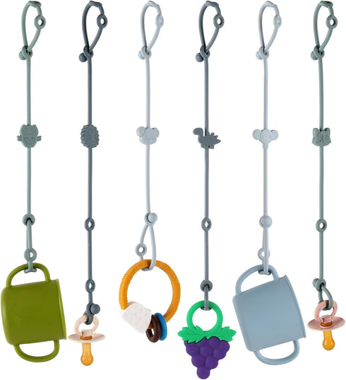 6-Pack Baby Toy Straps, Silicone High Chair & Stroller Straps, Baby Travel Essentials with Pacifier Clips