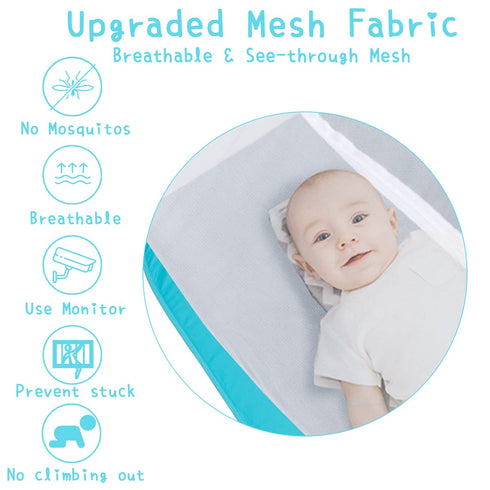 L RUNNZER Baby Pop Up Tent, Toddler Safety Net to Keep Baby from Climbing Out, See-Through & Breathable Crib Canopy
