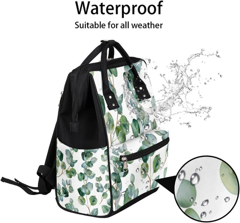 Skonsati Backpack Diaper for Moms Green Eucalyptus Leaf Baby Bag Large Diaper Tote Bags Nappy Bag Waterproof Travel