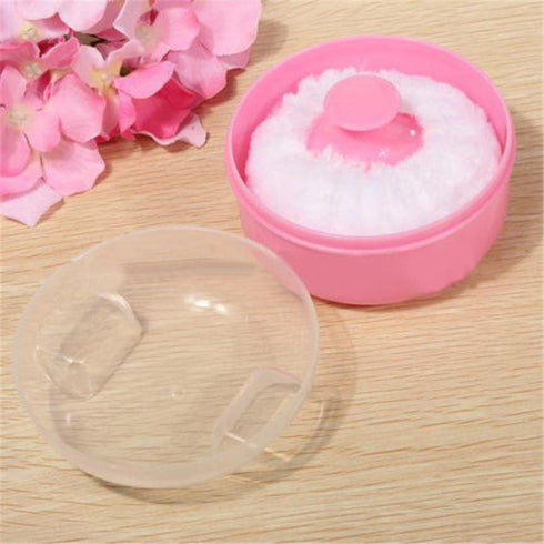 UTENEW Baby Soft Face Body Powder Puff Sponge Box Container Case, Pink