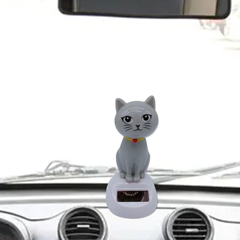 1Pc Gray Cute Solar Powered Dancing Cat Doll, Swinging Toy for Dashboard Office Home Desk Decor