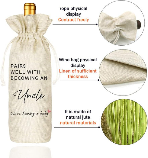 Socive Pregnancy Announcement Wine Bag - Pairs Well with Becoming an Uncle, GENDER NEUTRAL Pregnancy Wine Bag, Baby
