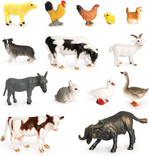 Volnau Mini Farm Toys Figures, 14PCS Barn Animal Figurines for Toddlers Kids, Christmas Birthday Gift, Plastic