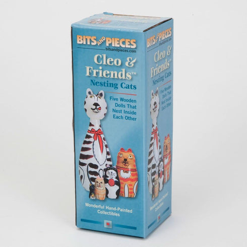 Bits and Pieces Hand Painted Wooden Nesting Dolls - "Cleo & Friends" Matryoshka Set of 5 Dolls, 7" Tall with Gift Box