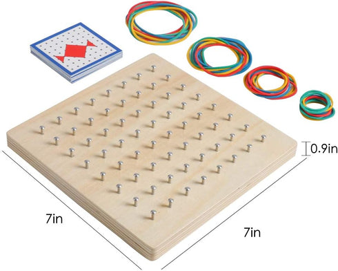 Wooden Geoboard Math Manipulative - Graphical Geo Board Montessori Educational Toys with Rubber Bands