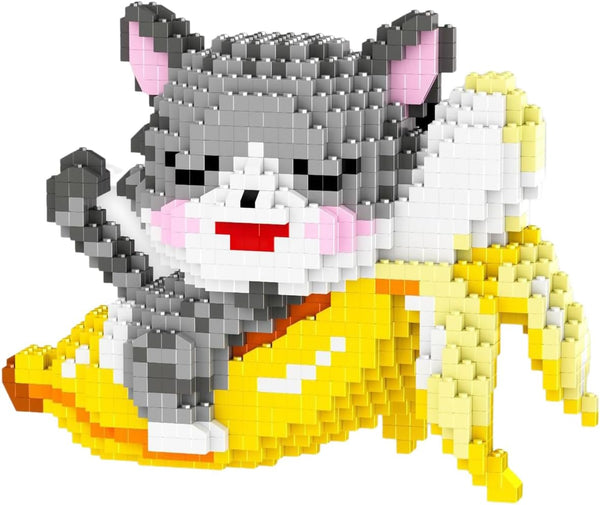 Larcele Micro Building Blocks Animal Set - DIY Mini 3D Toy Bricks, 2427 Dots KLJM-10 (Banana Cat)