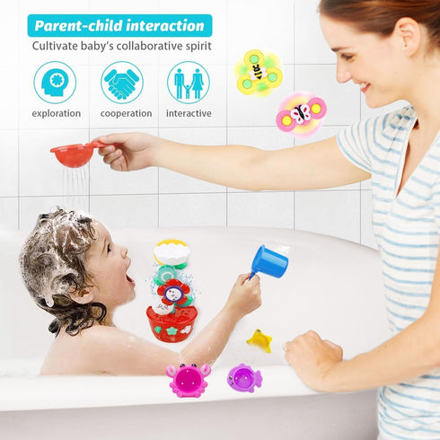 Baby Girl Bath Toys for Kids Ages 1-3 - Water Table Suction Spinning Tub Toys with Stacking Cups for Infants