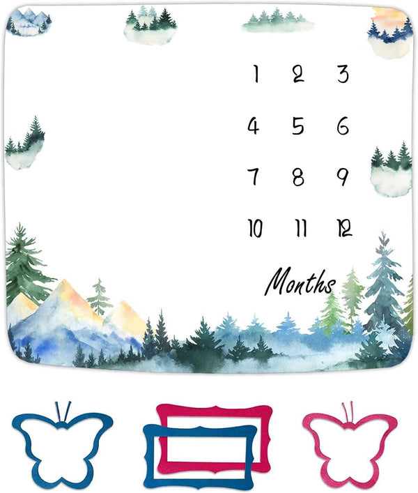 Forest Milestone Blanket Mountain Tree Baby Blanket, Newborn Gift Memento, Soft Swaddle Portable Crawl Pad