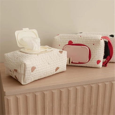 LFRXION Embroidered Bear Wet Wipe Pouches Portable Baby Wipe Holder Embroidery Baby Storage Bag for Travel