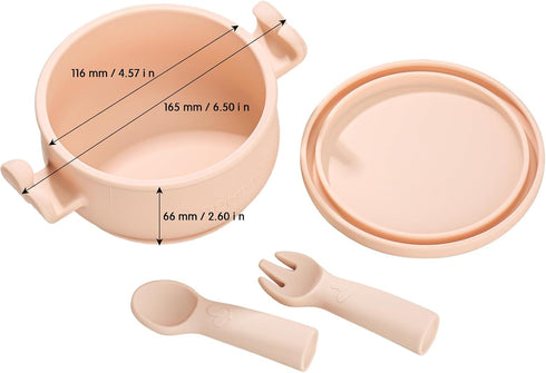 Butterfly Baby Feeding Set - Suction Bowl with Spoon & Fork, Baby Led Weaning Supplies, Toddler Utensils, Pink
