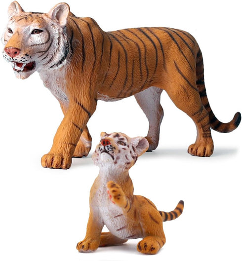 Gemini&Genius Tiger Toy Figures for Kids, Safari Animal Action Figures with Cub, Great for Gifts and Party Favors
