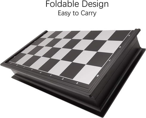 9.8" Magnetic Travel Chess Set, Portable Folding Chess Board for Adults and Kids, Black & White Color