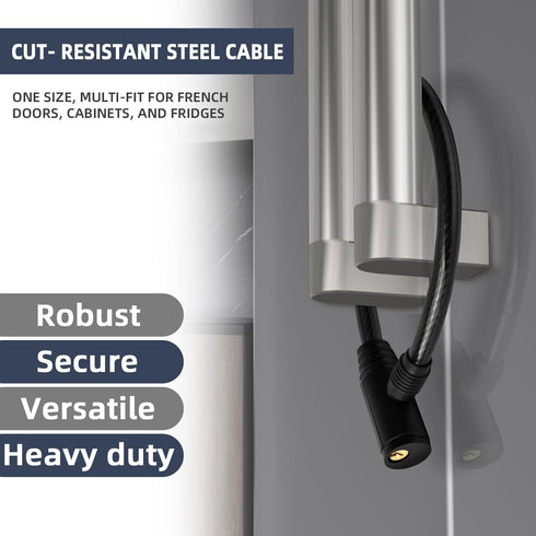 Secure Black Refrigerator Lock with Keys, 19.7" Childproof Cable Lock for French Door Fridge & Cabinet