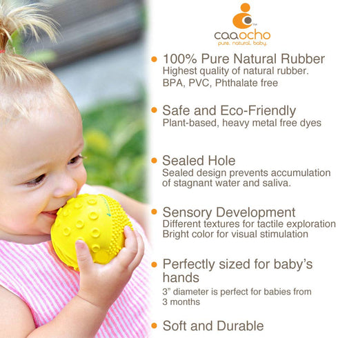 caaocho Pure Natural Rubber Sensory Ball Sunshine 3" - BPA Free Baby Toy for Sensory Development, Perfect Bouncer