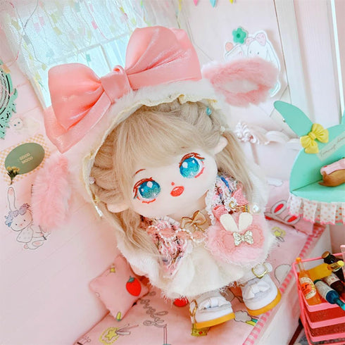 niannyyhouse 20cm Plush Doll Clothes, Pink Headwear Coat Dress & Backpack, 8in Soft Stuffed Plush Toy Accessories