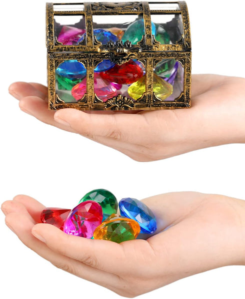 Diving Gem Pool Toys Sand Toys, 14 Color Diamond Treasure Chest Summer Swimming Gems Pirate Diving Toy Set