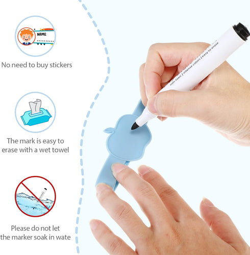 Fuutreo 16 Pcs Baby Bottle Labels for Daycare Labels Reusable Waterproof Silicone Name Bands Writable Baby Bottle Name