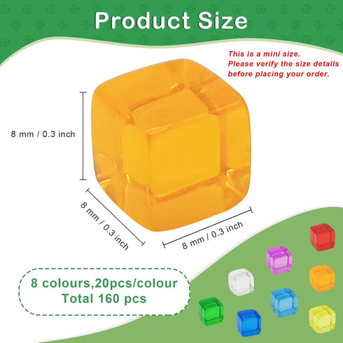 Generic 8mm 160 Set Mini Dice Acrylic Cubes, Pcs Colored Dice for Board Game Tokens, Tabletop Gaming Pieces & DIY