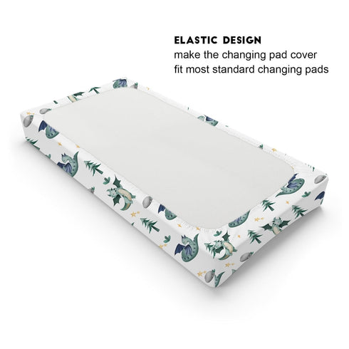 Watercolor Fairy Tale Dragon Trees Stars Changing Pad Covers – Soft Stretchy Snug Fitted Baby Changing Pad Mats