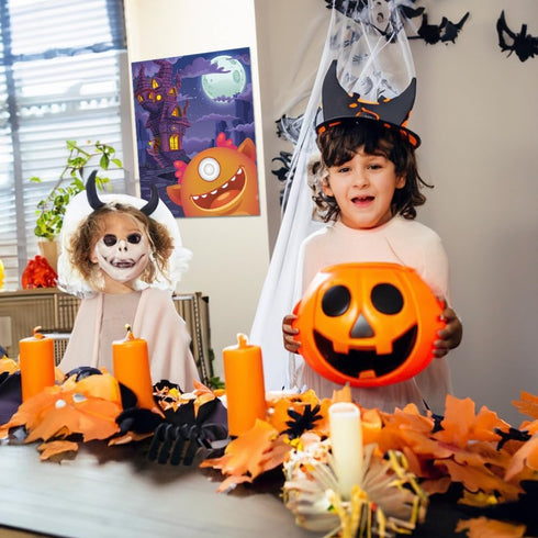 Pin The Eye on The Monster Party Game - Halloween Activity with 1 Sign, 24 Eye Stickers, and 1 Eye Mask