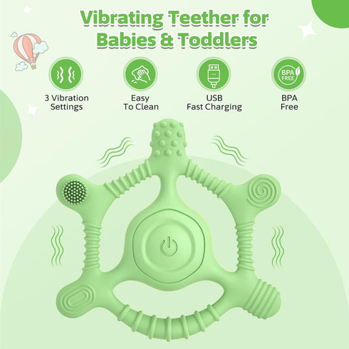Mukoiber 6-18 3X Settings Vibrating Teether for Baby | Sensory Toys for Kids with Autism | Toddler Travel Essential